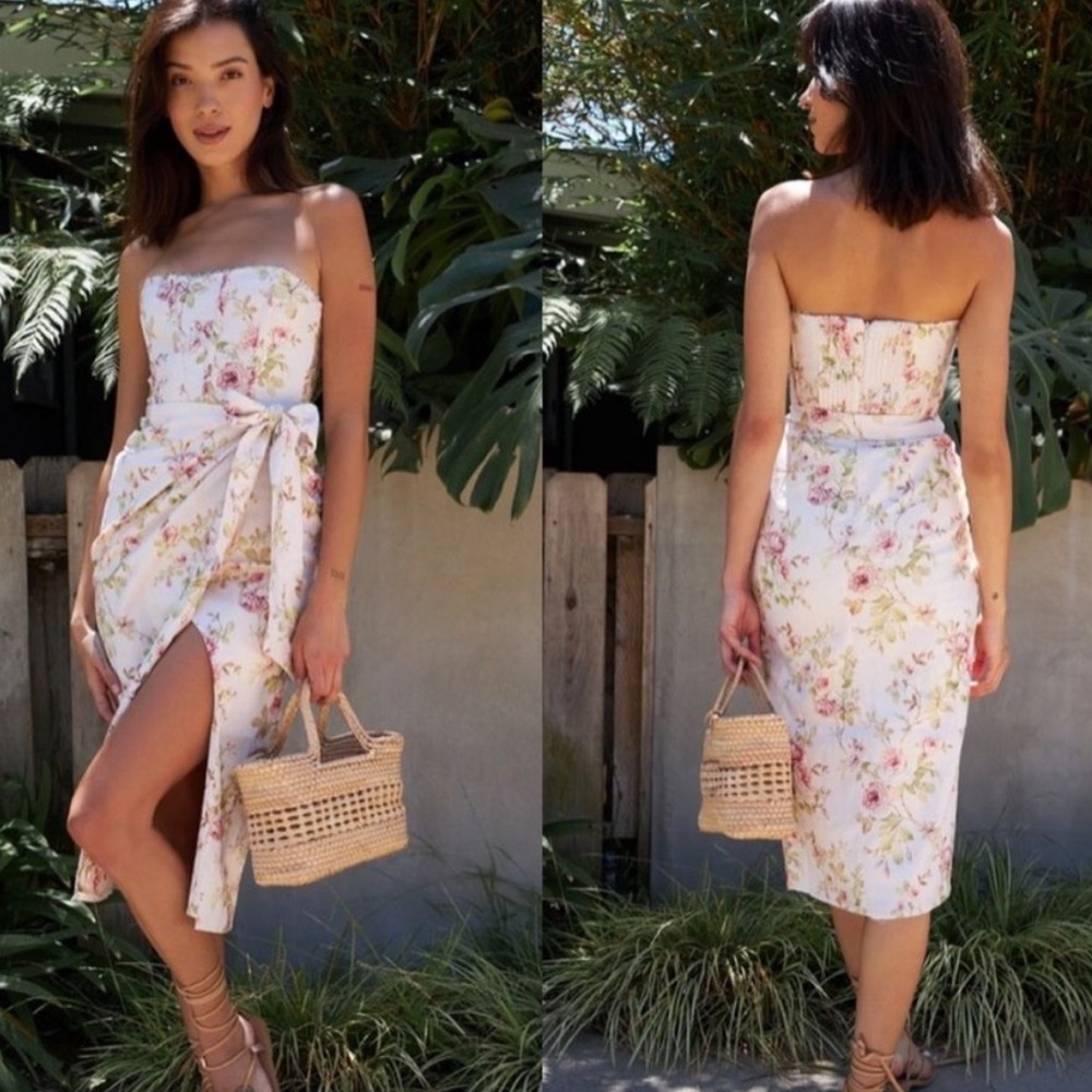 NWOT V. Chapman Anthropologie Liliana Strapless Midi Dress Pink Rose Floral 12